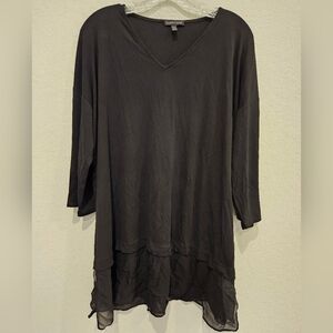 Eileen Fisher knit tiered tunic top blouse black relaxed Size XL